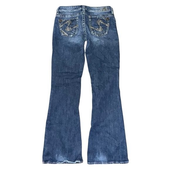 Silver Eden Women’s 28 Lowrise Blue Bootcut Faded Embroidered Pockets Denim - Picture 3 of 8